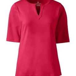 Women's Cotton Polyester Modern Half Sleeve Splitneck
