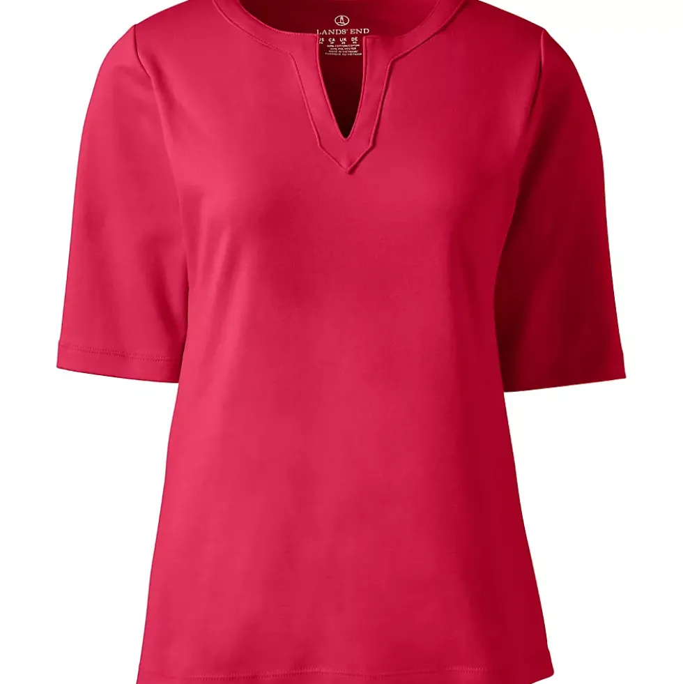 Women's Cotton Polyester Modern Half Sleeve Splitneck