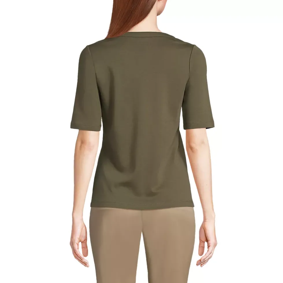 Women's Cotton Polyester Modern Half Sleeve Splitneck