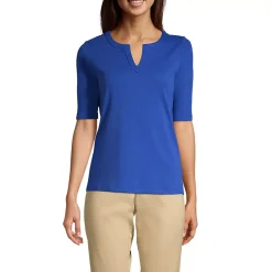 Women's Cotton Polyester Modern Half Sleeve Splitneck