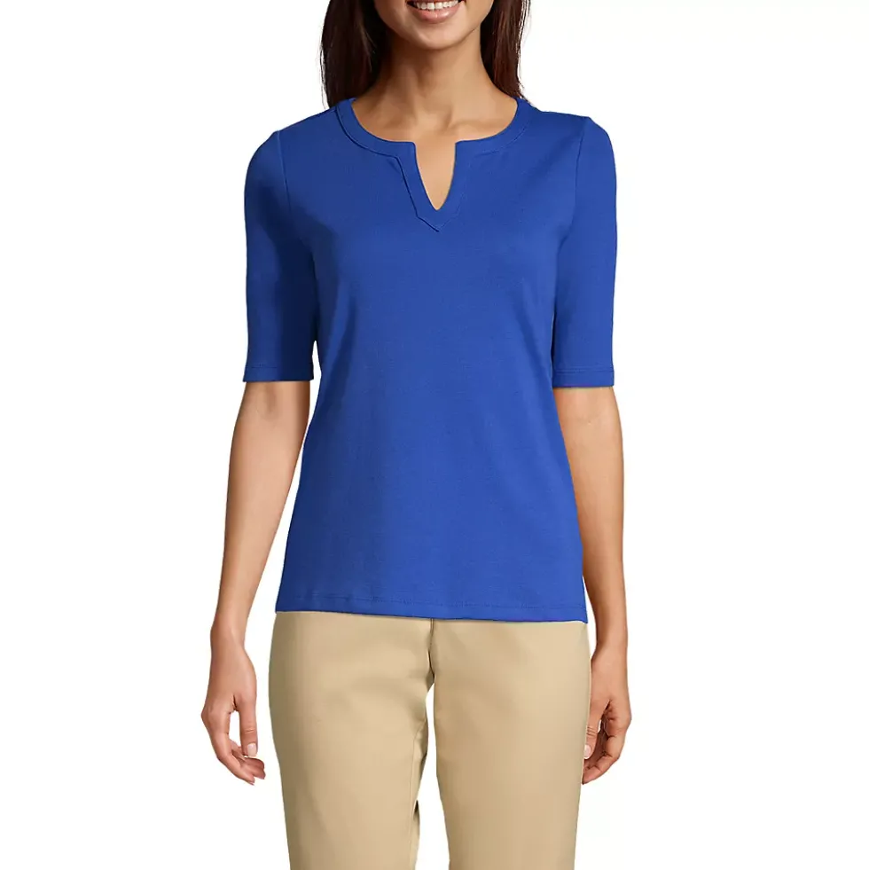 Women's Cotton Polyester Modern Half Sleeve Splitneck
