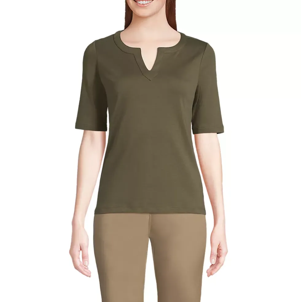 Women's Cotton Polyester Modern Half Sleeve Splitneck