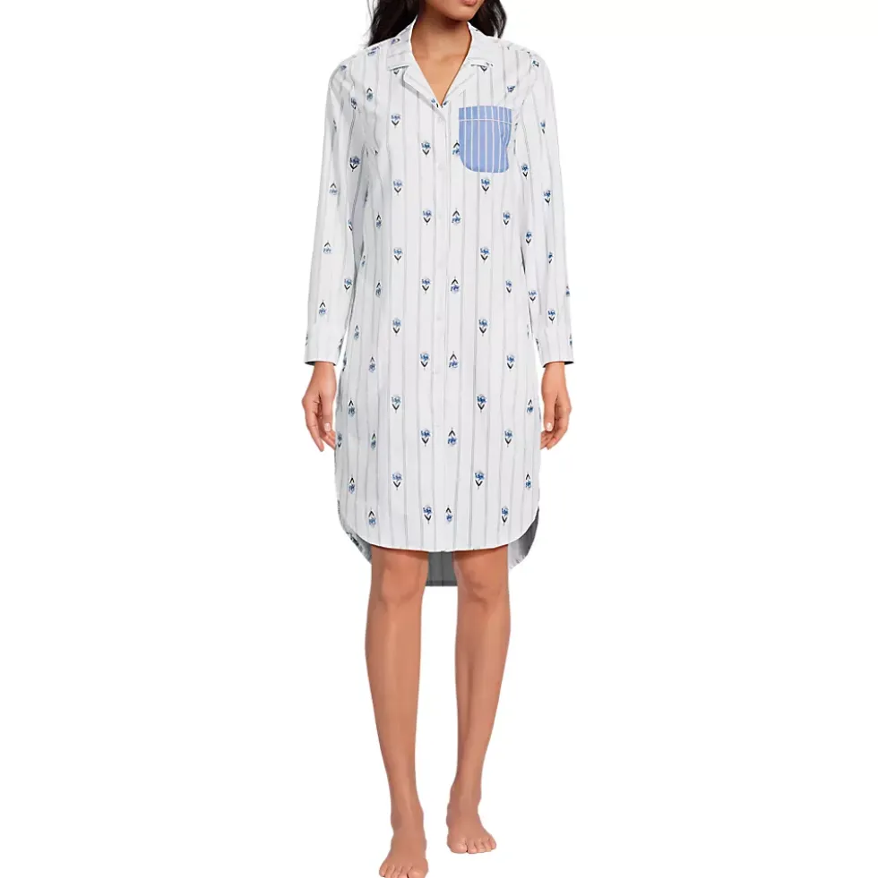 Women's Cotton Poplin Long Sleeve Sleepshirt Nightgown