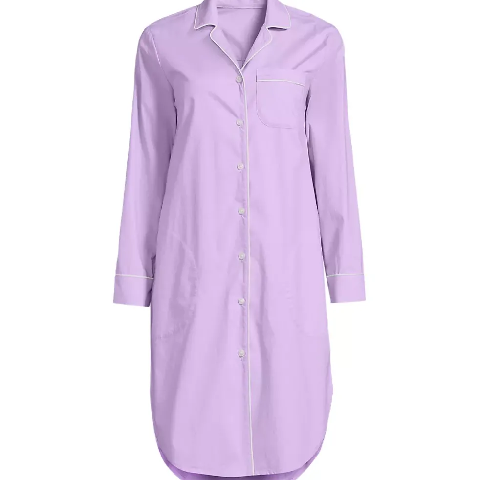 Women's Cotton Poplin Long Sleeve Sleepshirt Nightgown