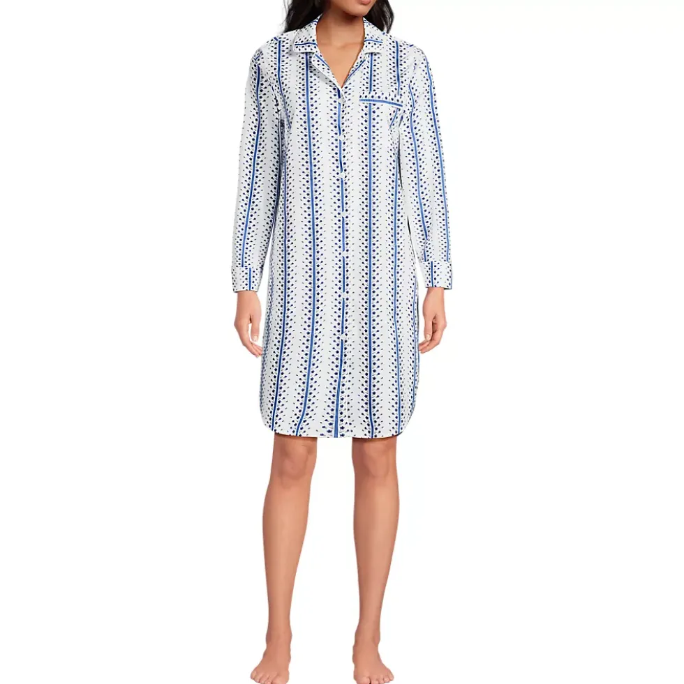 Women's Cotton Poplin Long Sleeve Sleepshirt Nightgown