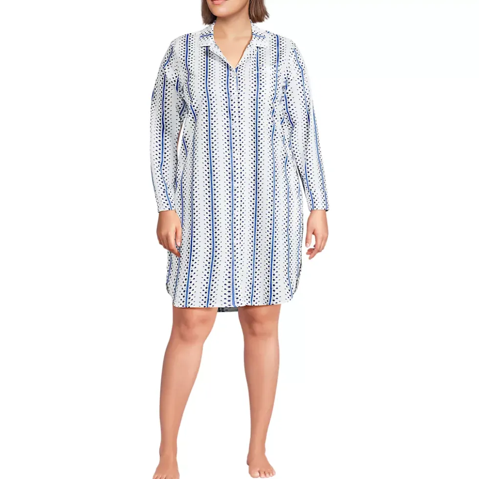 Women's Cotton Poplin Long Sleeve Sleepshirt Nightgown