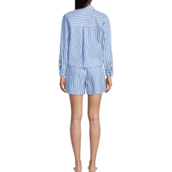 Women's Cotton Poplin 2 Piece Pajama Set - Long Sleeve Top and Shorts with Piping