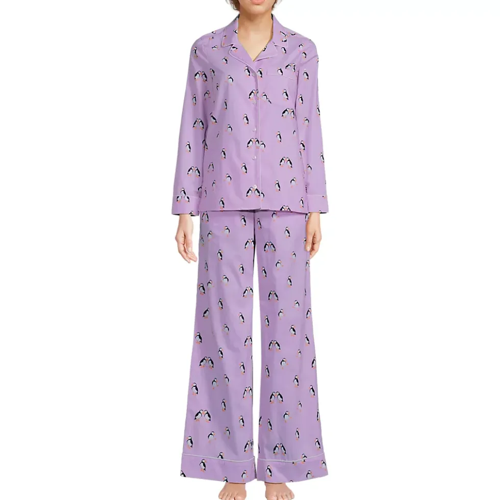 Women's Cotton Poplin 2 Piece Pajama Set - Long Sleeve Top and Pants