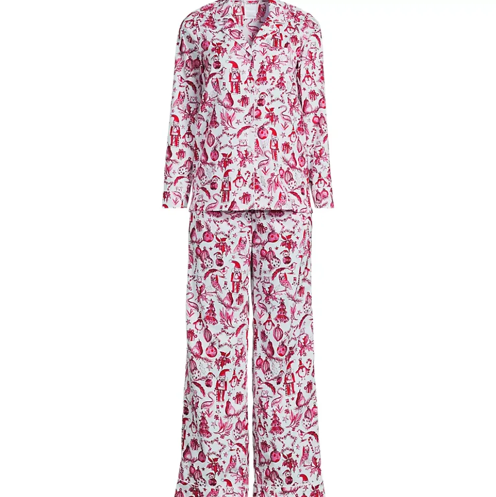 Women's Cotton Poplin 2 Piece Pajama Set - Long Sleeve Top and Pants