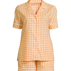 Women's Cotton Poplin 2 Piece Pajama Set - Short Sleeve Top and Shorts