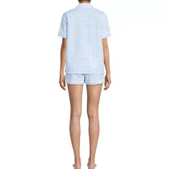 Women's Cotton Poplin 2 Piece Pajama Set - Short Sleeve Top and Shorts