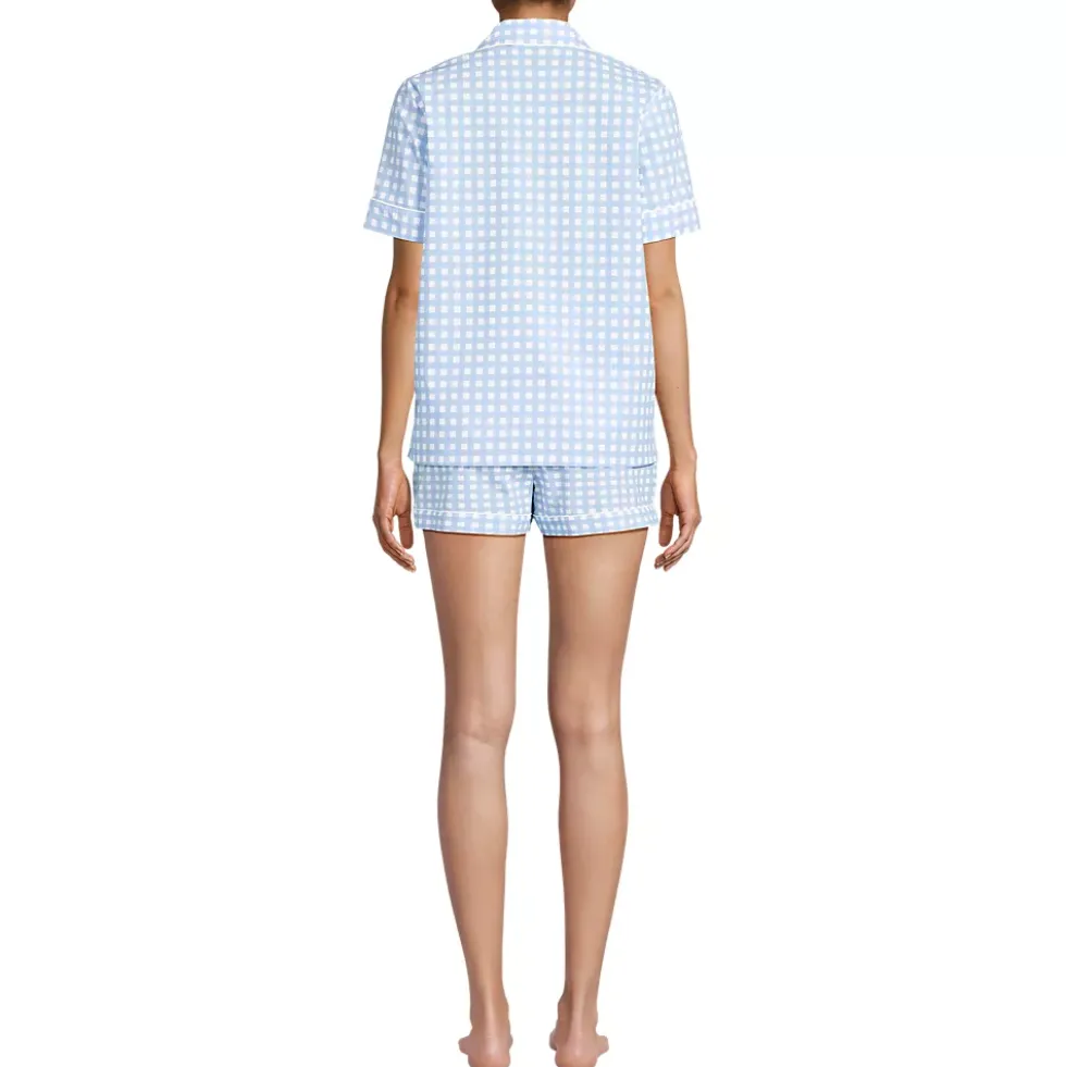 Women's Cotton Poplin 2 Piece Pajama Set - Short Sleeve Top and Shorts