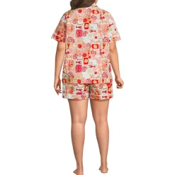Women's Cotton Poplin 2 Piece Pajama Set - Short Sleeve Top and Shorts