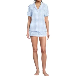 Women's Cotton Poplin 2 Piece Pajama Set - Short Sleeve Top and Shorts