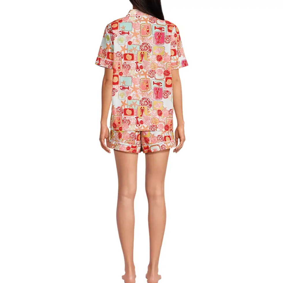 Women's Cotton Poplin 2 Piece Pajama Set - Short Sleeve Top and Shorts