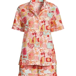 Women's Cotton Poplin 2 Piece Pajama Set - Short Sleeve Top and Shorts