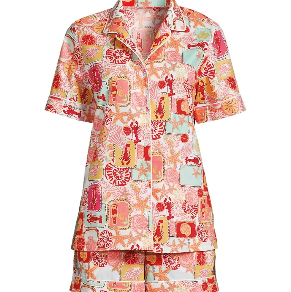 Women's Cotton Poplin 2 Piece Pajama Set - Short Sleeve Top and Shorts