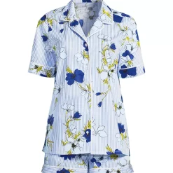 Women's Cotton Poplin 2 Piece Pajama Set - Short Sleeve Top and Shorts
