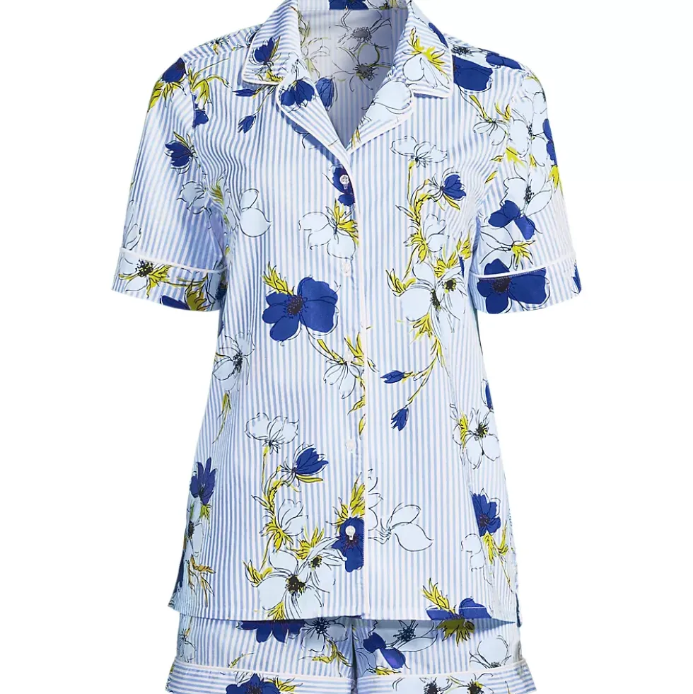 Women's Cotton Poplin 2 Piece Pajama Set - Short Sleeve Top and Shorts