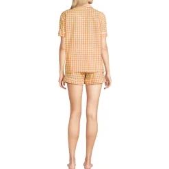 Women's Cotton Poplin 2 Piece Pajama Set - Short Sleeve Top and Shorts