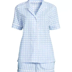 Women's Cotton Poplin 2 Piece Pajama Set - Short Sleeve Top and Shorts