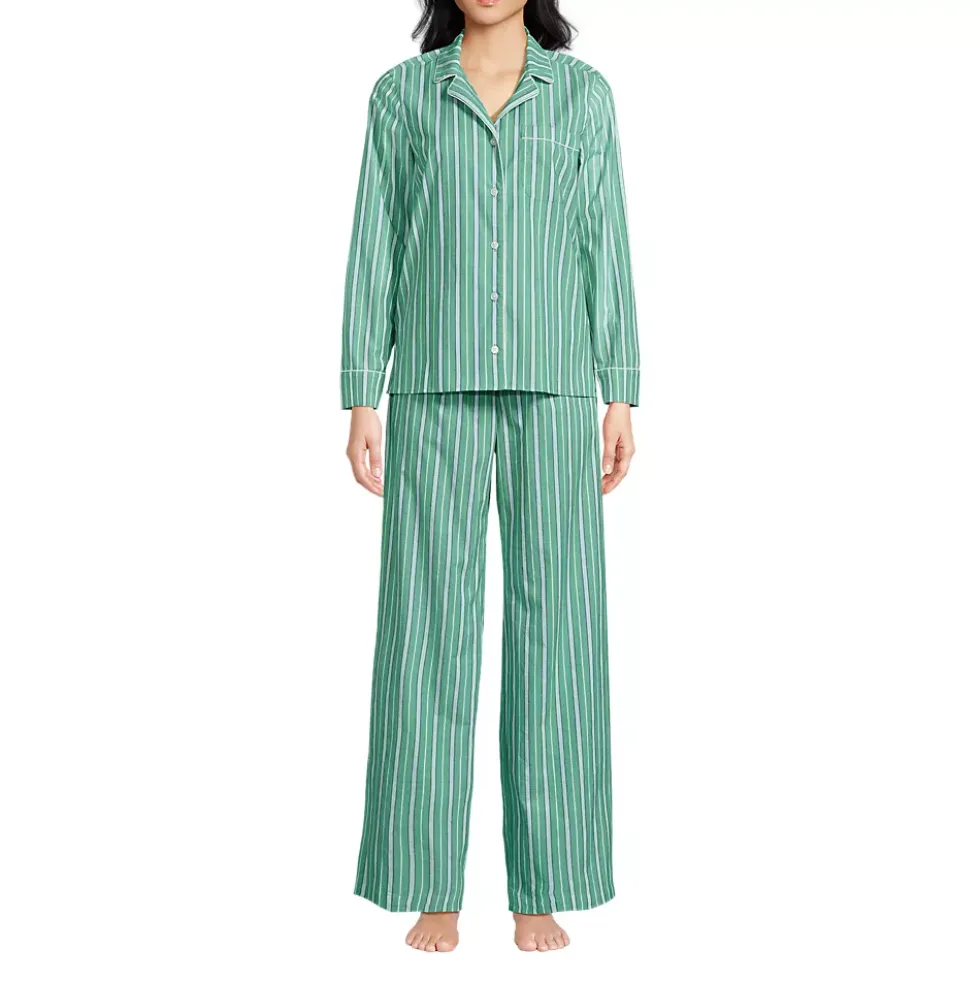 Women's Cotton Poplin 2 Piece Pajama Set - Long Sleeve Top and Pants