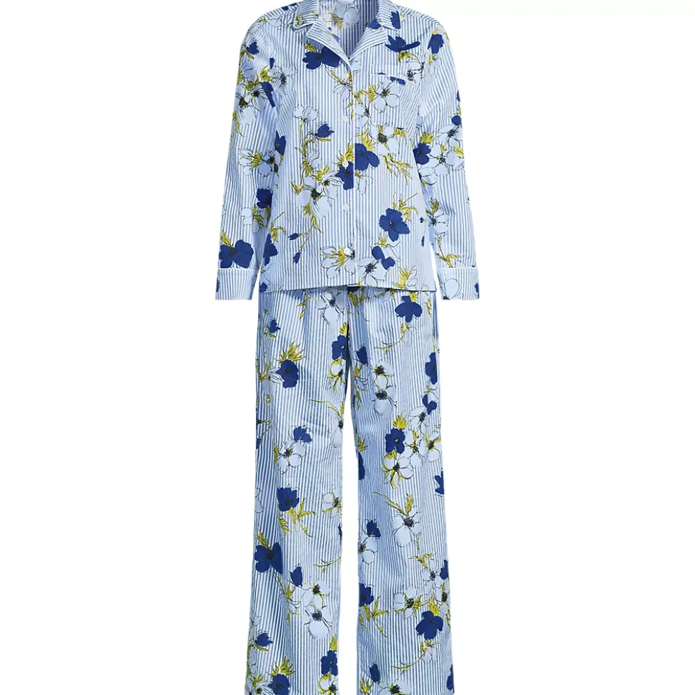 Women's Cotton Poplin 2 Piece Pajama Set - Long Sleeve Top and Pants
