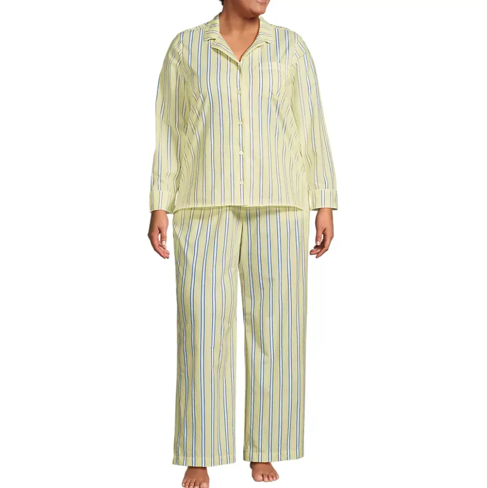 Women's Cotton Poplin 2 Piece Pajama Set - Long Sleeve Top and Pants