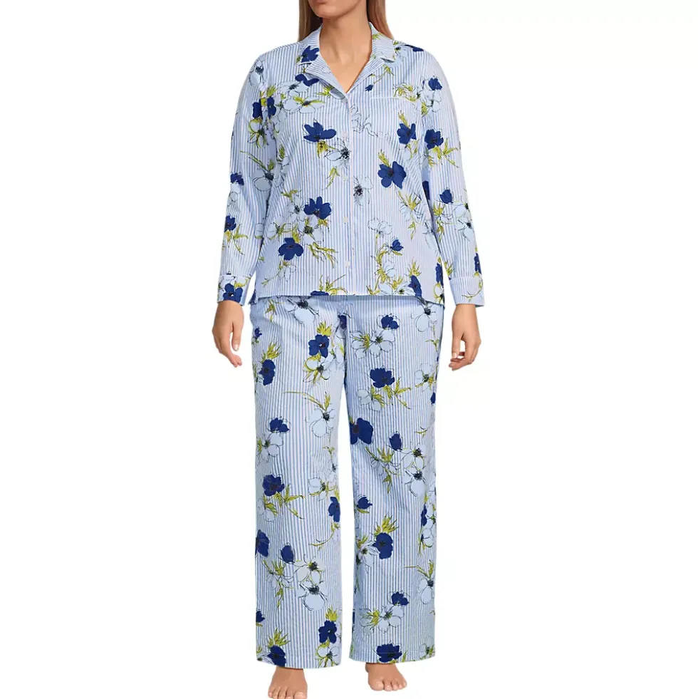 Women's Cotton Poplin 2 Piece Pajama Set - Long Sleeve Top and Pants