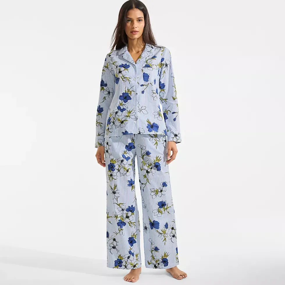 Women's Cotton Poplin 2 Piece Pajama Set - Long Sleeve Top and Pants