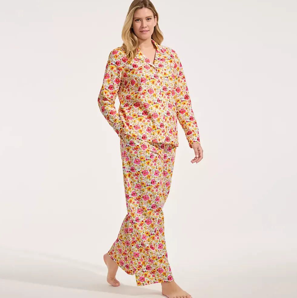 Women's Cotton Poplin 2 Piece Pajama Set - Long Sleeve Top and Pants