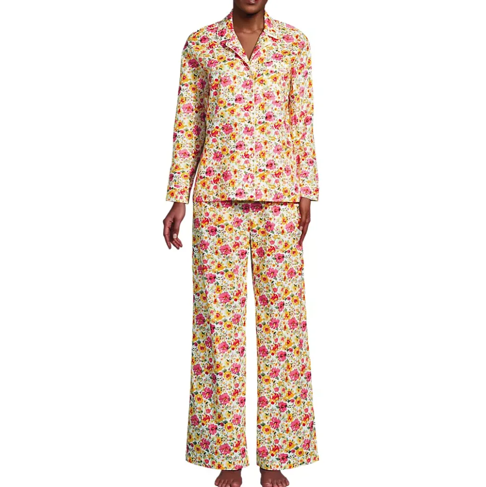 Women's Cotton Poplin 2 Piece Pajama Set - Long Sleeve Top and Pants