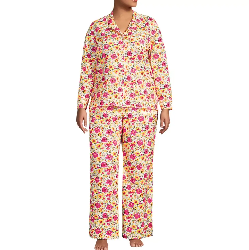 Women's Cotton Poplin 2 Piece Pajama Set - Long Sleeve Top and Pants
