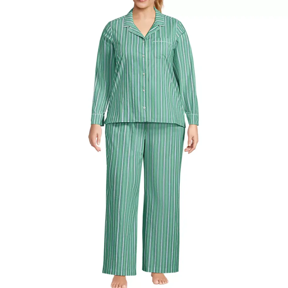 Women's Cotton Poplin 2 Piece Pajama Set - Long Sleeve Top and Pants