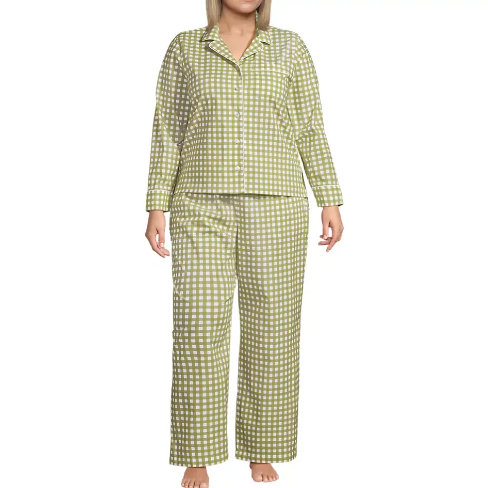 Women's Cotton Poplin 2 Piece Pajama Set - Long Sleeve Top and Pants