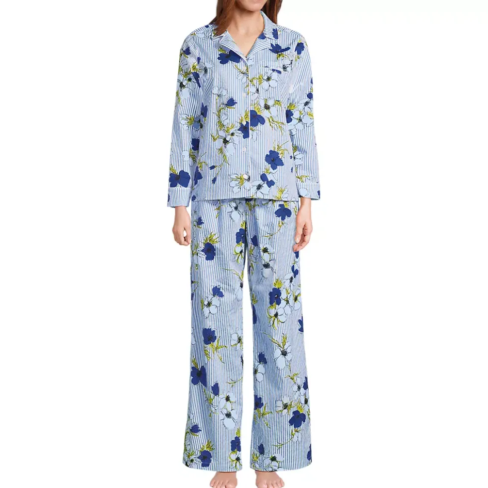 Women's Cotton Poplin 2 Piece Pajama Set - Long Sleeve Top and Pants