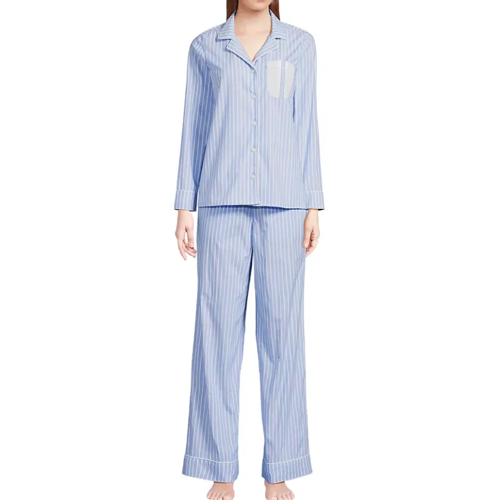 Women's Cotton Poplin 2 Piece Pajama Set - Long Sleeve Top and Pants