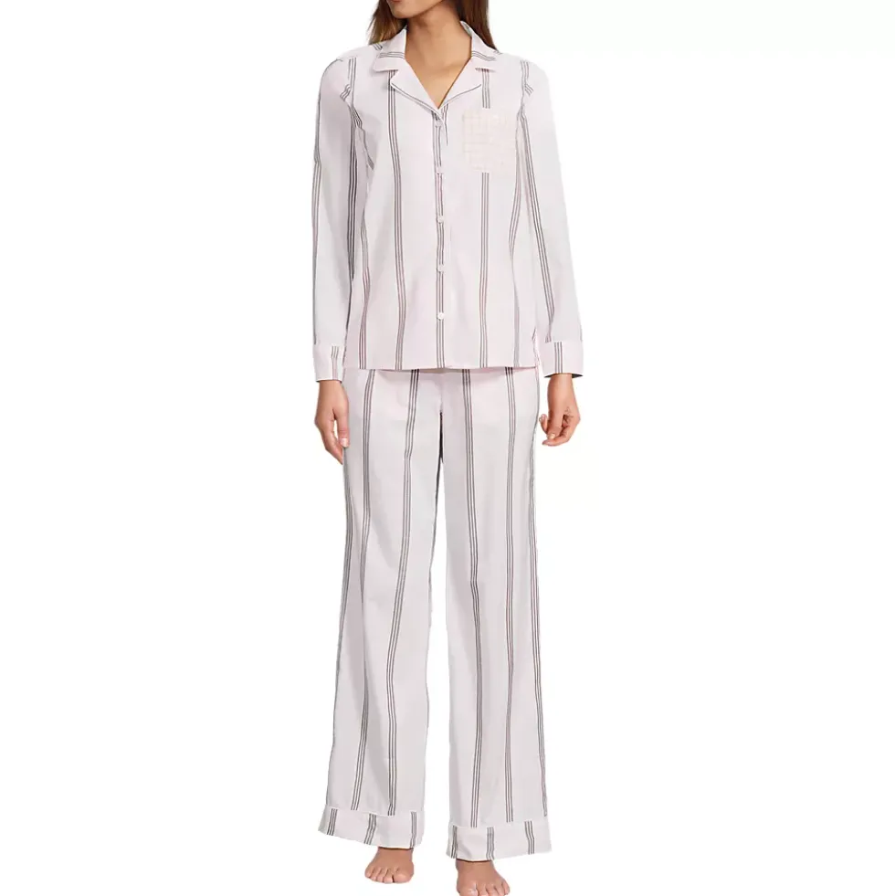 Women's Cotton Poplin 2 Piece Pajama Set - Long Sleeve Top and Pants
