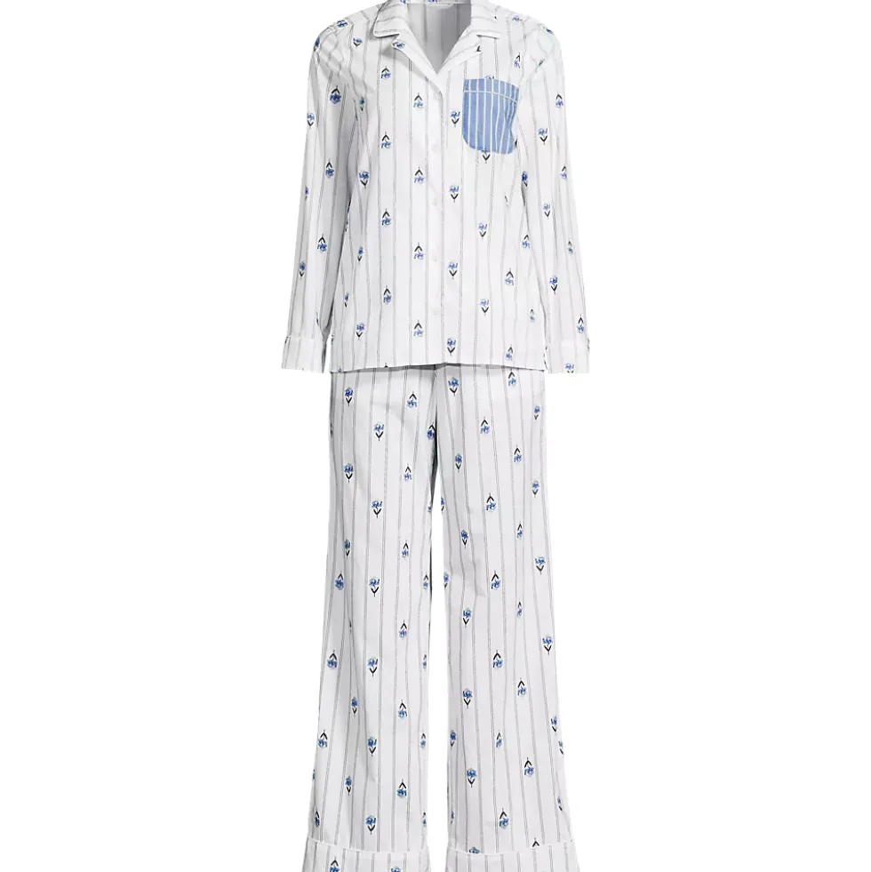 Women's Cotton Poplin 2 Piece Pajama Set - Long Sleeve Top and Pants