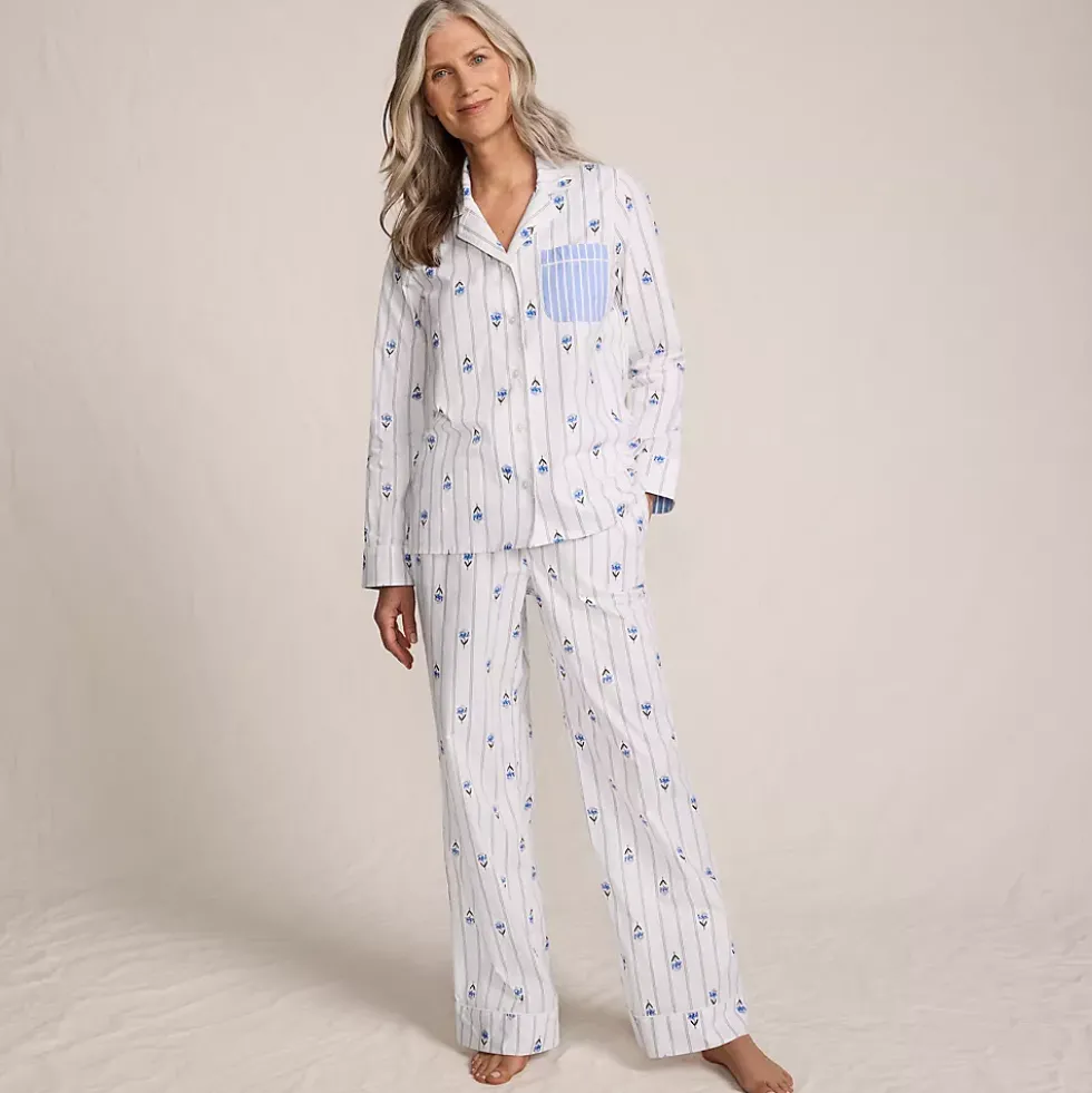 Women's Cotton Poplin 2 Piece Pajama Set - Long Sleeve Top and Pants