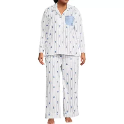 Women's Cotton Poplin 2 Piece Pajama Set - Long Sleeve Top and Pants