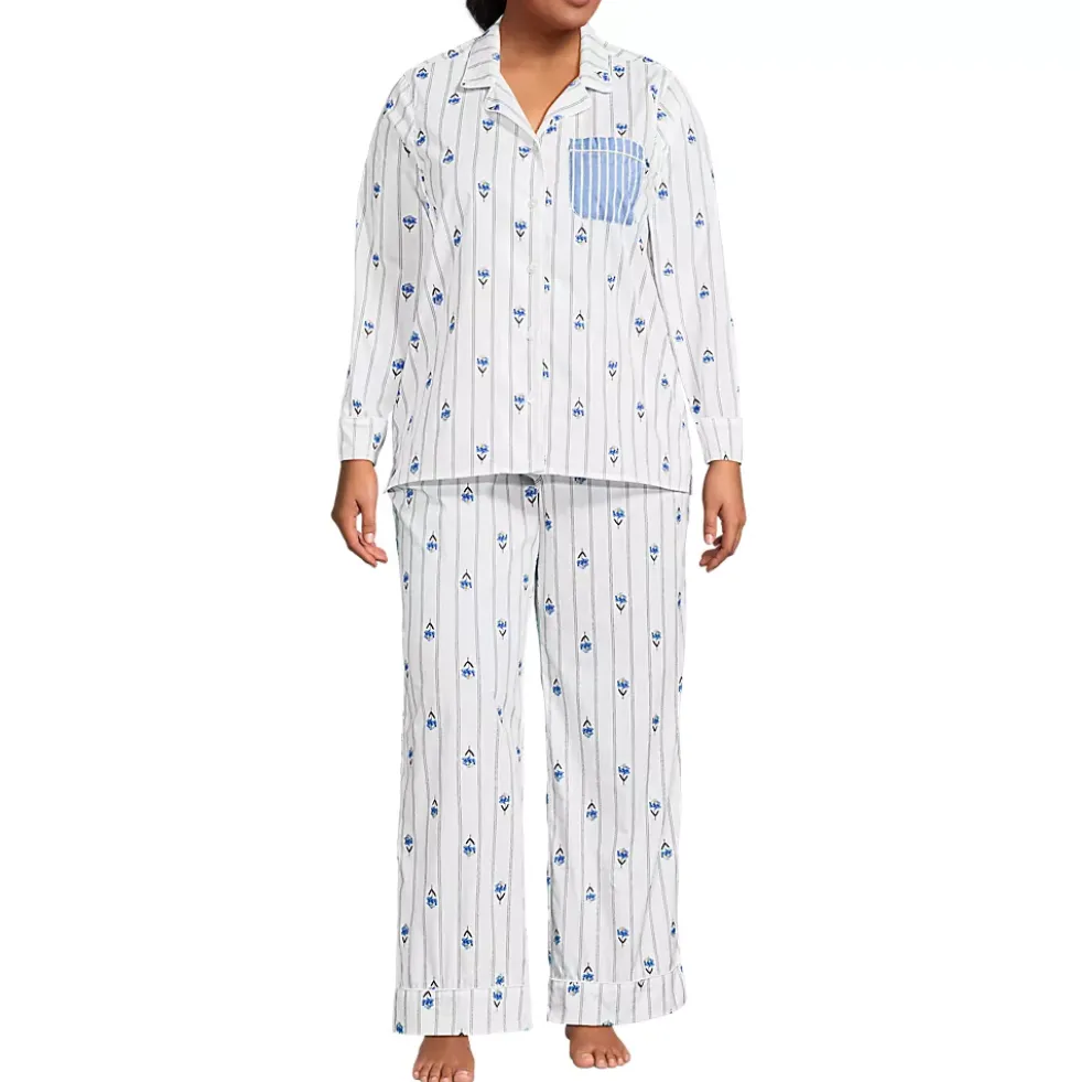 Women's Cotton Poplin 2 Piece Pajama Set - Long Sleeve Top and Pants