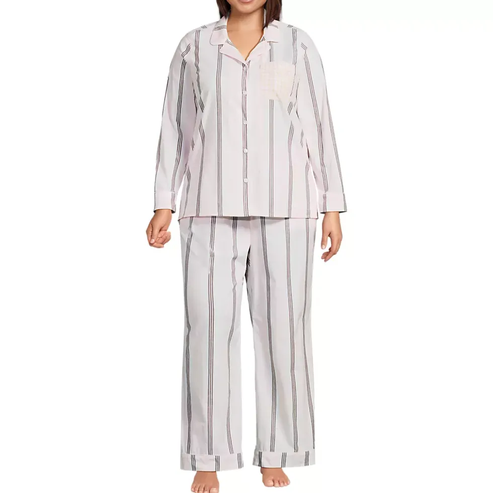 Women's Cotton Poplin 2 Piece Pajama Set - Long Sleeve Top and Pants