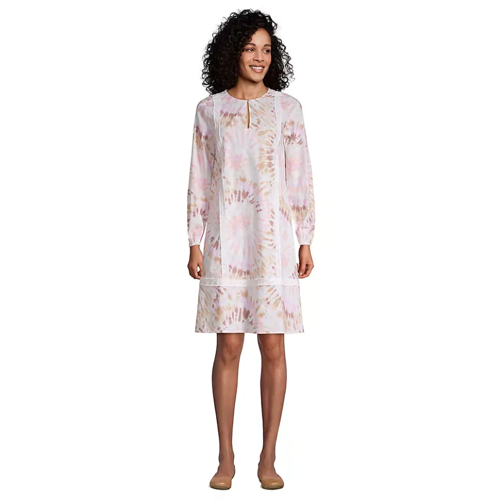 Women's Cotton Poplin Split Neck Dress