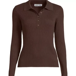 Women's Cotton Ribbed Long Sleeve Polo Sweater