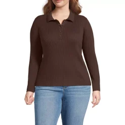 Women's Cotton Ribbed Long Sleeve Polo Sweater