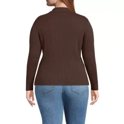 Women's Cotton Ribbed Long Sleeve Polo Sweater
