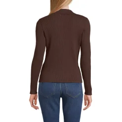 Women's Cotton Ribbed Long Sleeve Polo Sweater