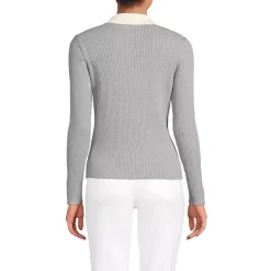 Women's Cotton Ribbed Long Sleeve Polo Sweater