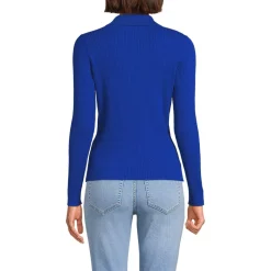 Women's Cotton Ribbed Long Sleeve Polo Sweater